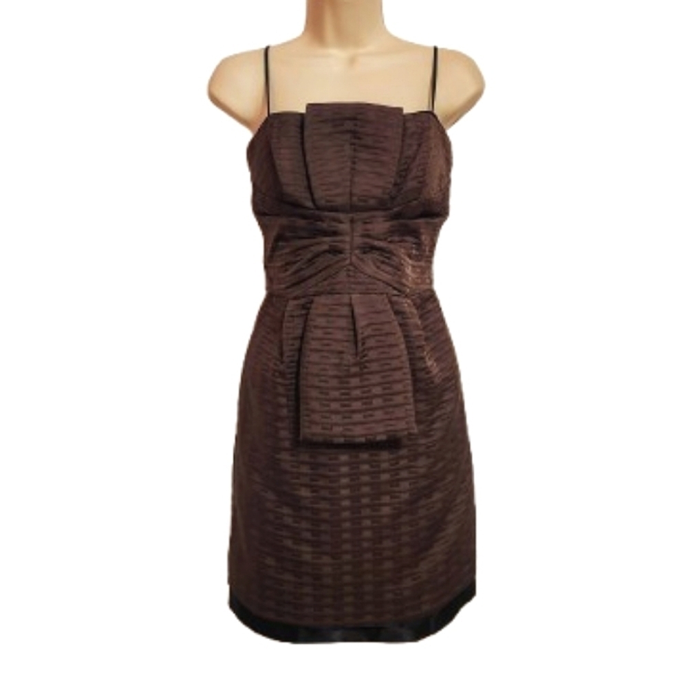 Max and Cleo Brown Pleated Shirred Cocktail Dress Size 4